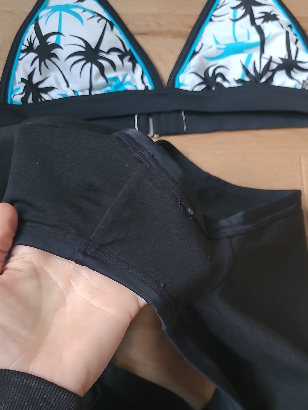 Aqua Bikini Black Blue Tropical Palm Trees Top Sz Medium Bottoms Size Large 2pc - Picture 4 of 10